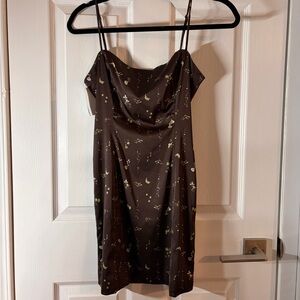 Sunday Best Chocolate Brown Dress with Olive Floral Pattern